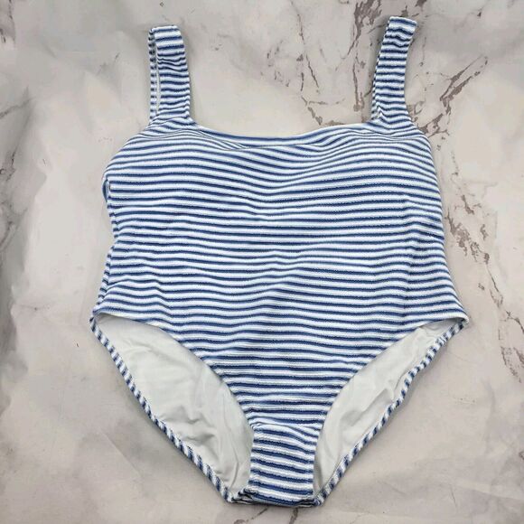 J Crew Swim 22 3X Blue One Piece Square Neck Textured Bikini Striped - Picture 1 of 9
